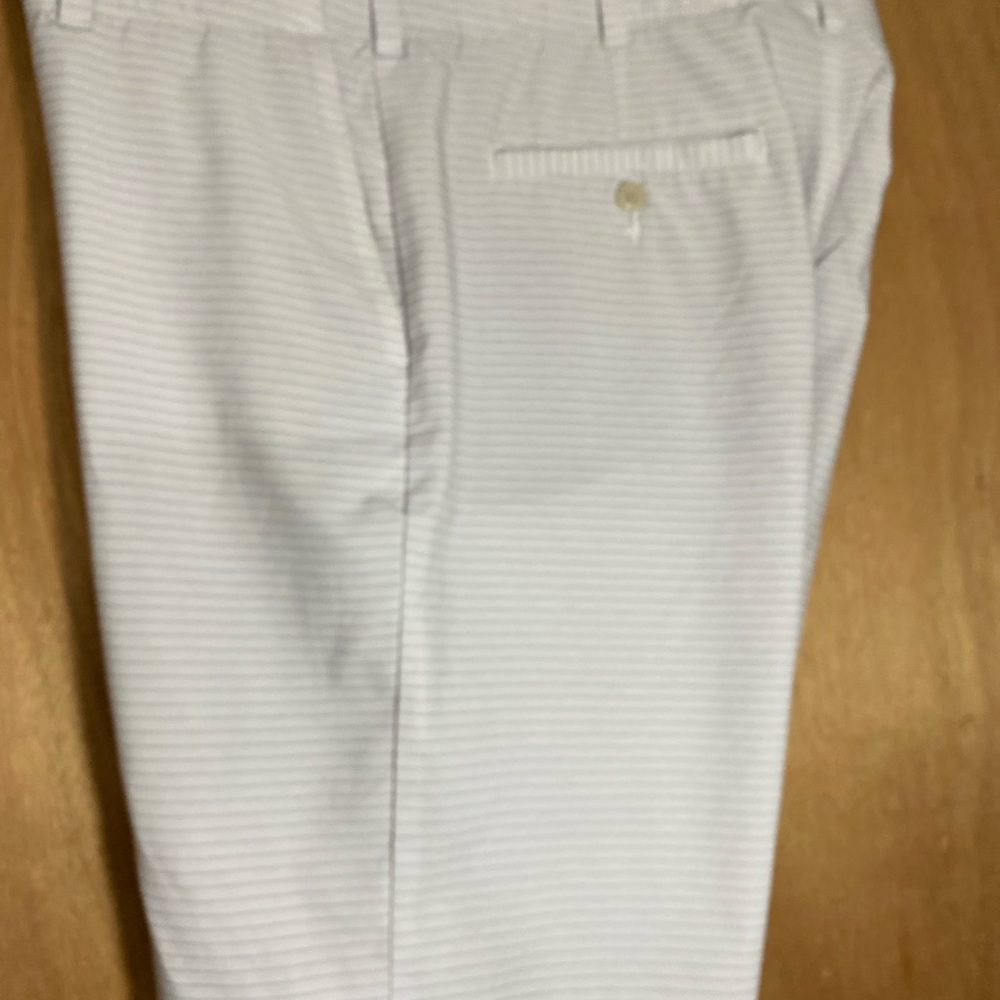 Striped White shorts.